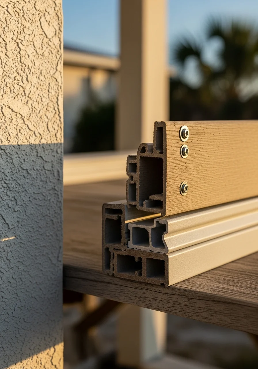 Detail of exterior coastal work on a Daytona property, emphasizing weather-resistant craftsmanship and premium materials.